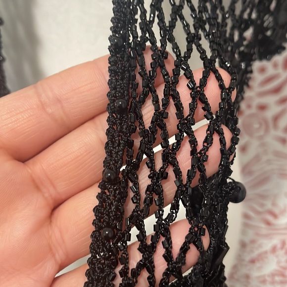 Black beaded Hand crochet wrap with scalloped edge beaded details, women’s wrap - Picture 5 of 8